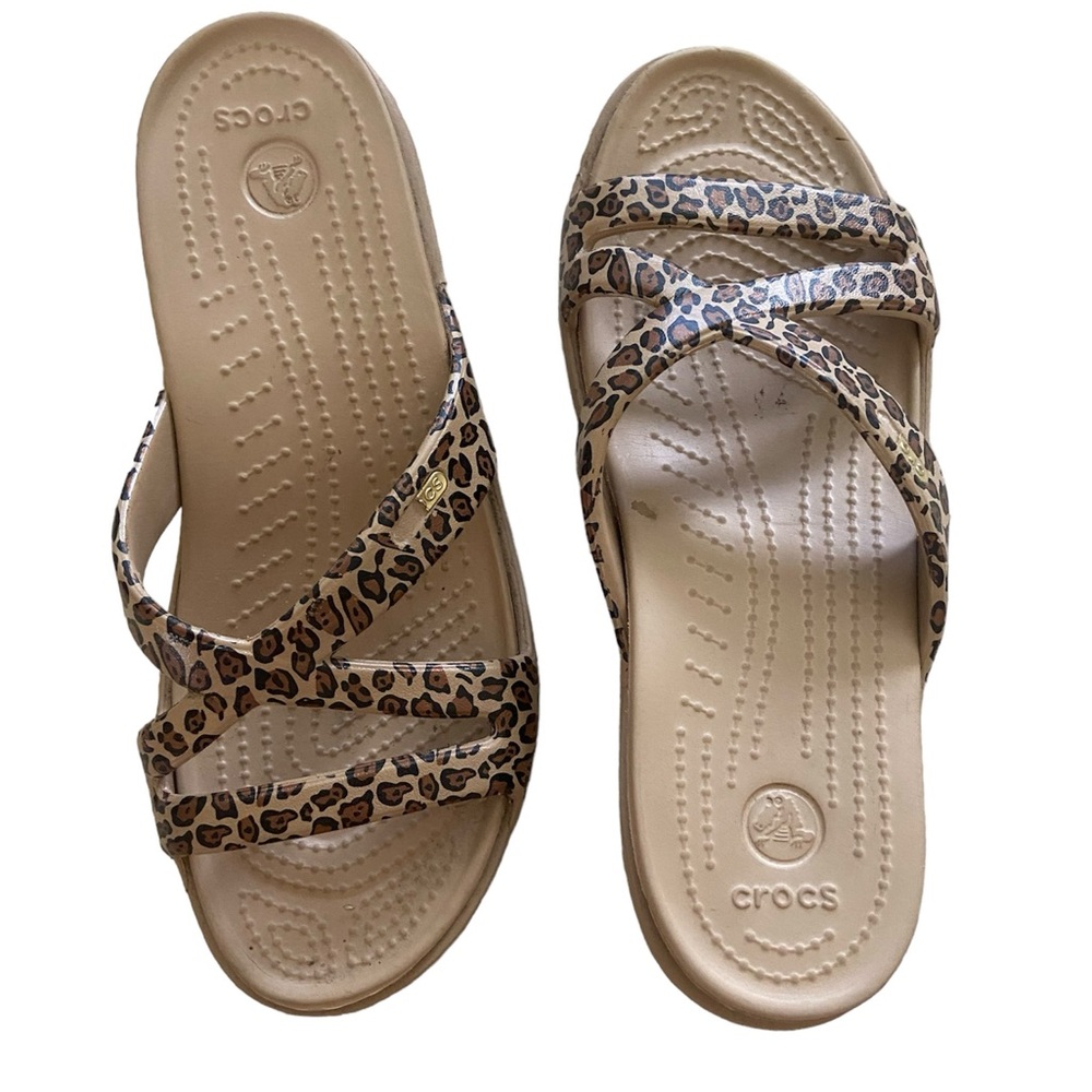 CROCS Leopard Print Sandals - Tan and Brown